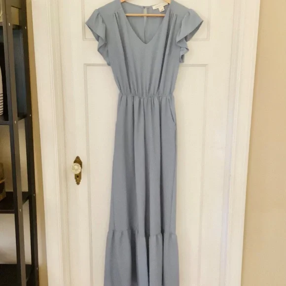 Monteau Woman's Size Small Blue Wide Leg Jumpsuit Ruffle Pant - Picture 4 of 10